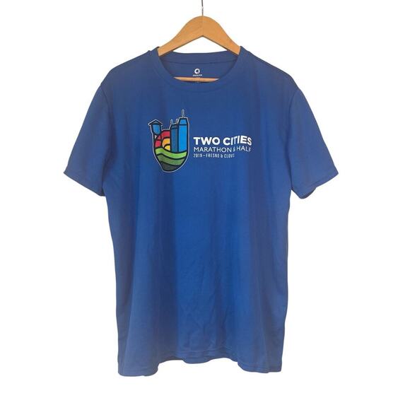Green Layer Men's 2019 Two Cities Marathon & Half Running T-Shirt Size XL Blue - Picture 1 of 6